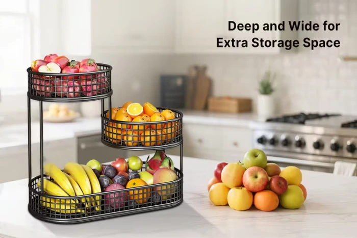 3-Tier Metal Fruit Basket for Countertop Produce and Snack Storage – description image 1