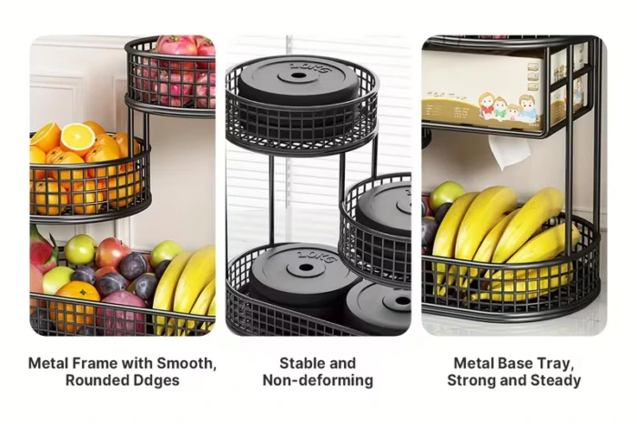 3-Tier Metal Fruit Basket for Countertop Produce and Snack Storage – description image 2