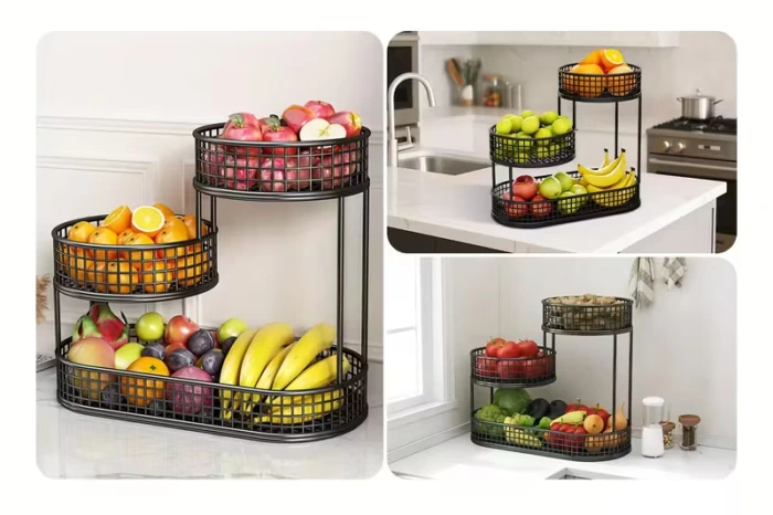 3-Tier Metal Fruit Basket for Countertop Produce and Snack Storage – description image 3