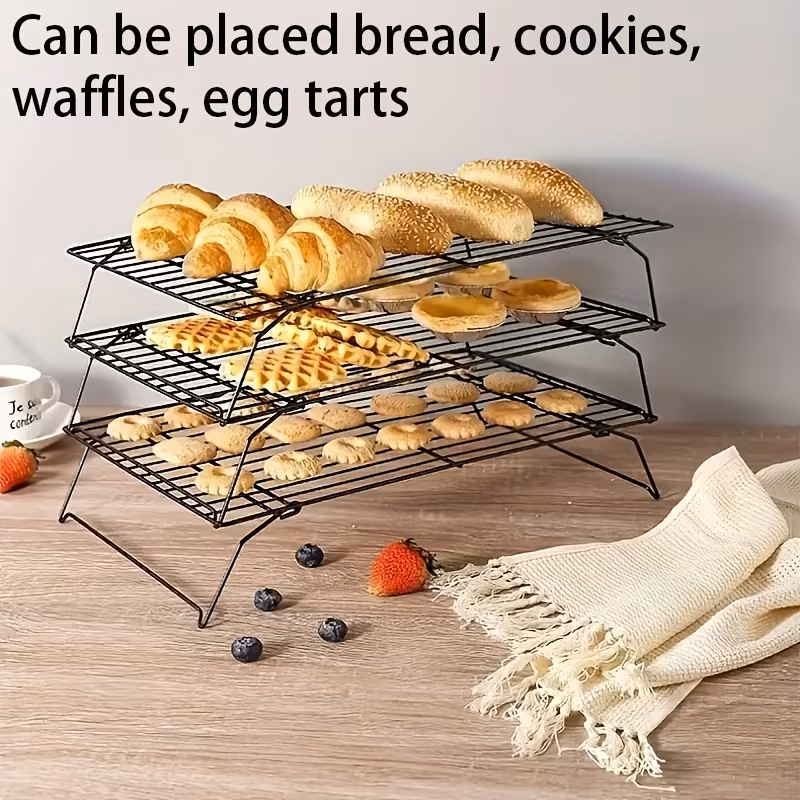 3-Tier Foldable Cooling Rack for Cooling and Drying Baked Goods – description image 4