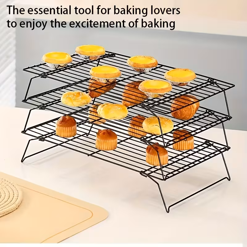 3-Tier Foldable Cooling Rack for Cooling and Drying Baked Goods – description image 1