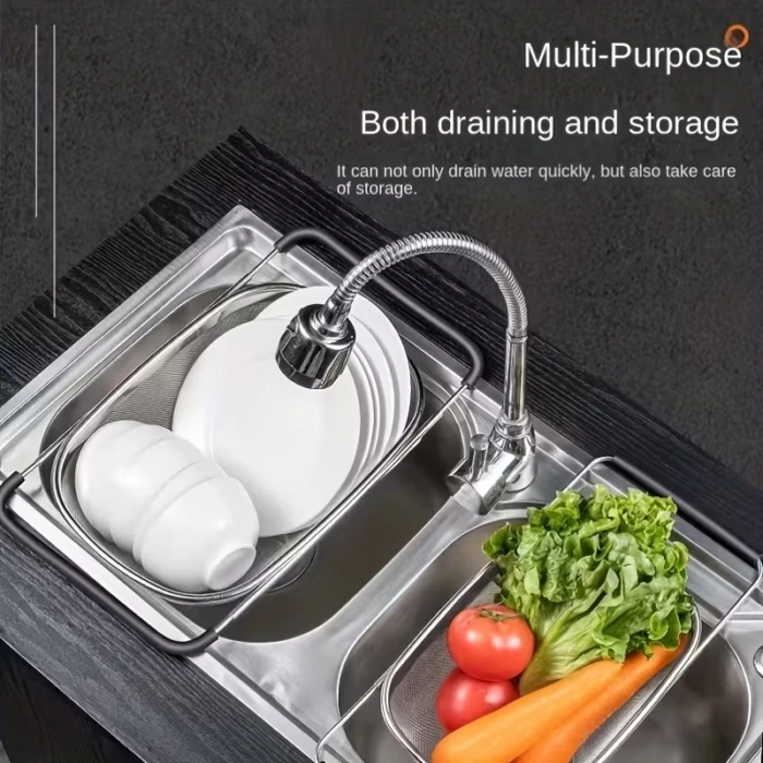 Stainless Steel Colander for Washing and Draining with Telescopic Handle – description image 1