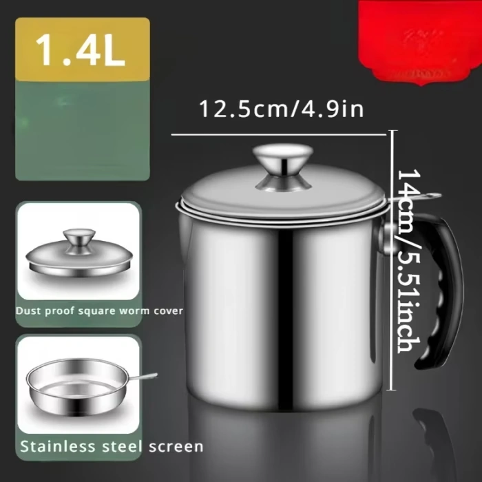 Stainless Steel Oil Storage Pot for Filtering and Storing Cooking Oil with Lid – description image 1