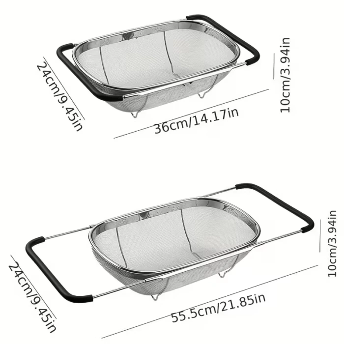 Stainless Steel Colander for Washing and Draining with Telescopic Handle – description image 3