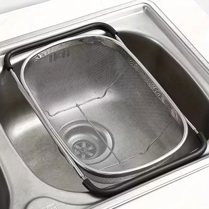 Stainless Steel Colander for Washing and Draining with Telescopic Handle – description image 5