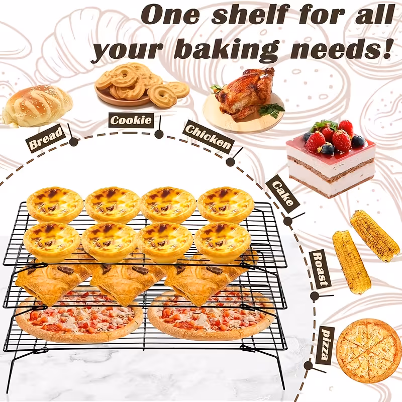 3-Tier Foldable Cooling Rack for Cooling and Drying Baked Goods – description image 9
