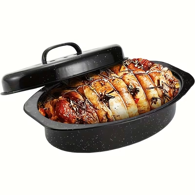 1 Enamel Oval Baking Dish with Lid for Oven Cooking and Roasting – gallery image 2
