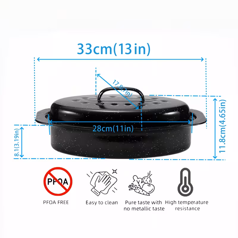 Enamel Oval Baking Dish with Lid for Oven Cooking and Roasting – description image 8