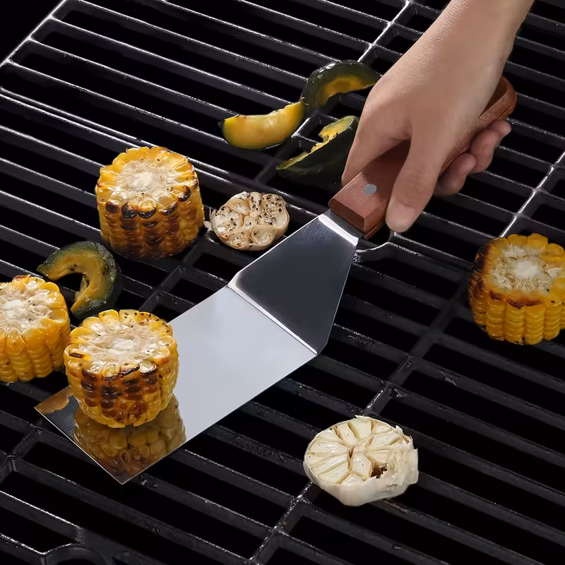 Stainless Steel Spatula for Turning and Lifting Foods with Beveled Edge and Hardwood Handle – description image 3