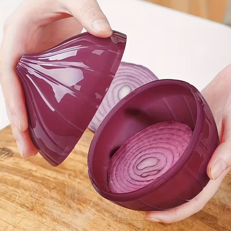 Reusable Plastic Onion Storage Container for Organizing Cut Produce – description image 1