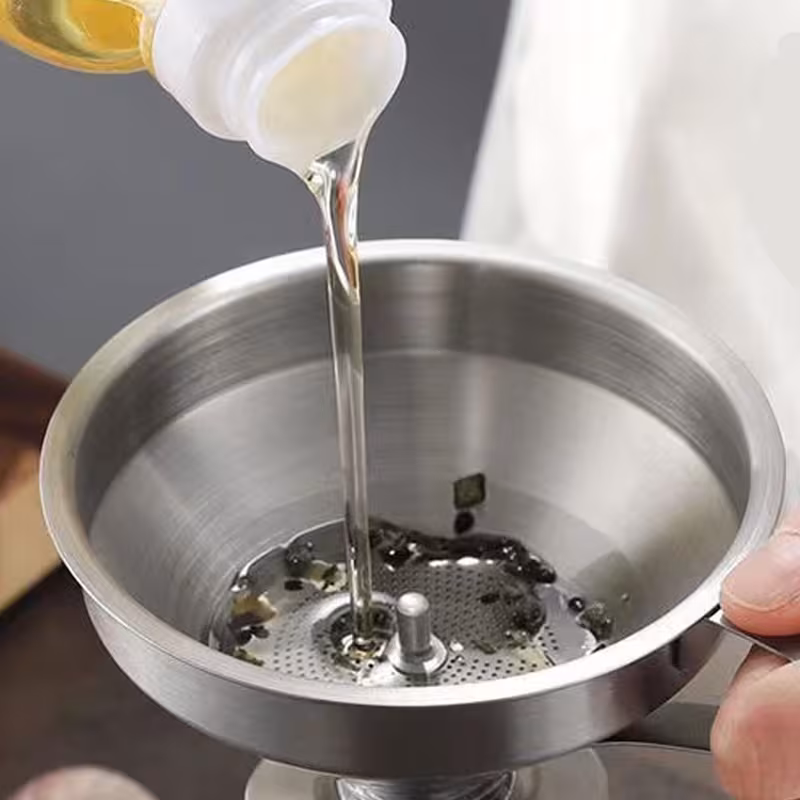 Stainless Steel Funnel with Integrated Filter for Controlled Pouring – description image 1