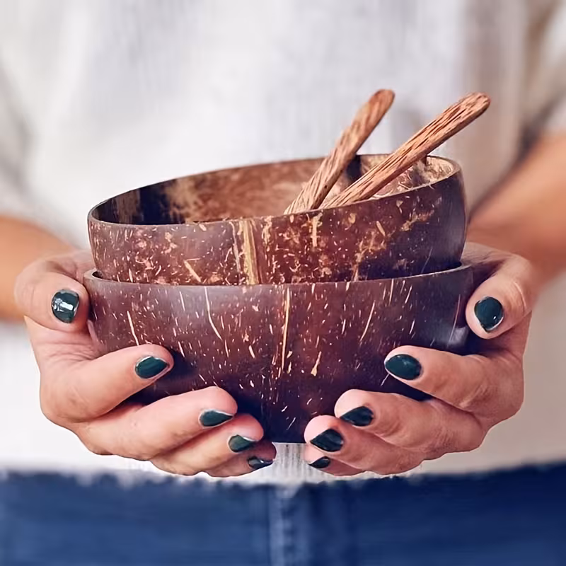 Coconut Shell Bowl Set with Spoon for Serving Yogurt, Salad, and Desserts – description image 2