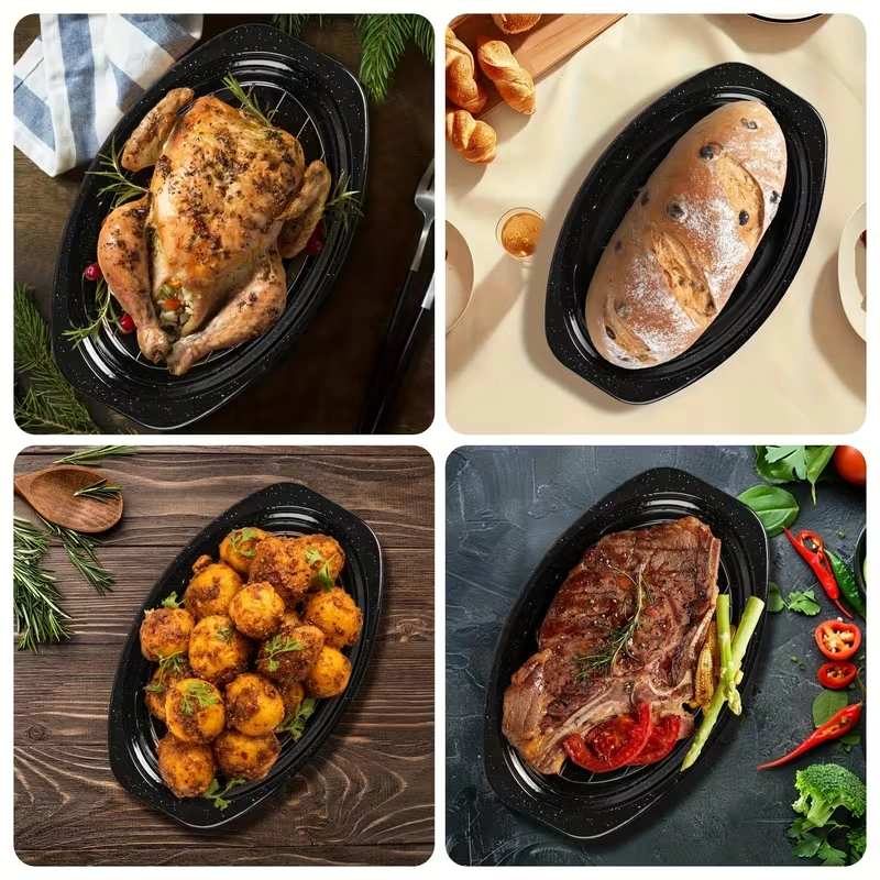 Enamel Oval Baking Dish with Lid for Oven Cooking and Roasting – description image 1