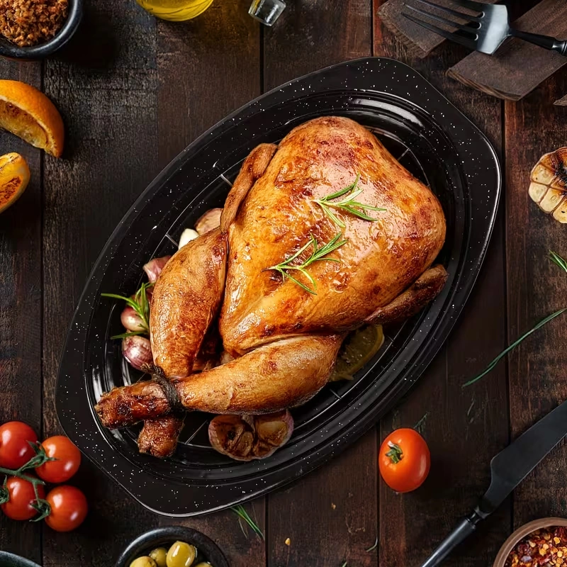 Enamel Oval Baking Dish with Lid for Oven Cooking and Roasting – description image 9