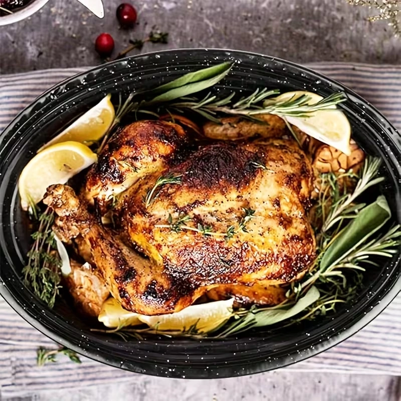 Enamel Oval Baking Dish with Lid for Oven Cooking and Roasting – description image 7
