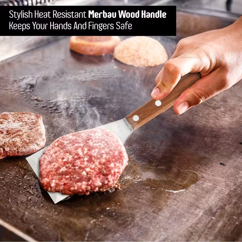 Stainless Steel Griddle Spatula with Beveled Edge and Hardwood Handle – description image 4