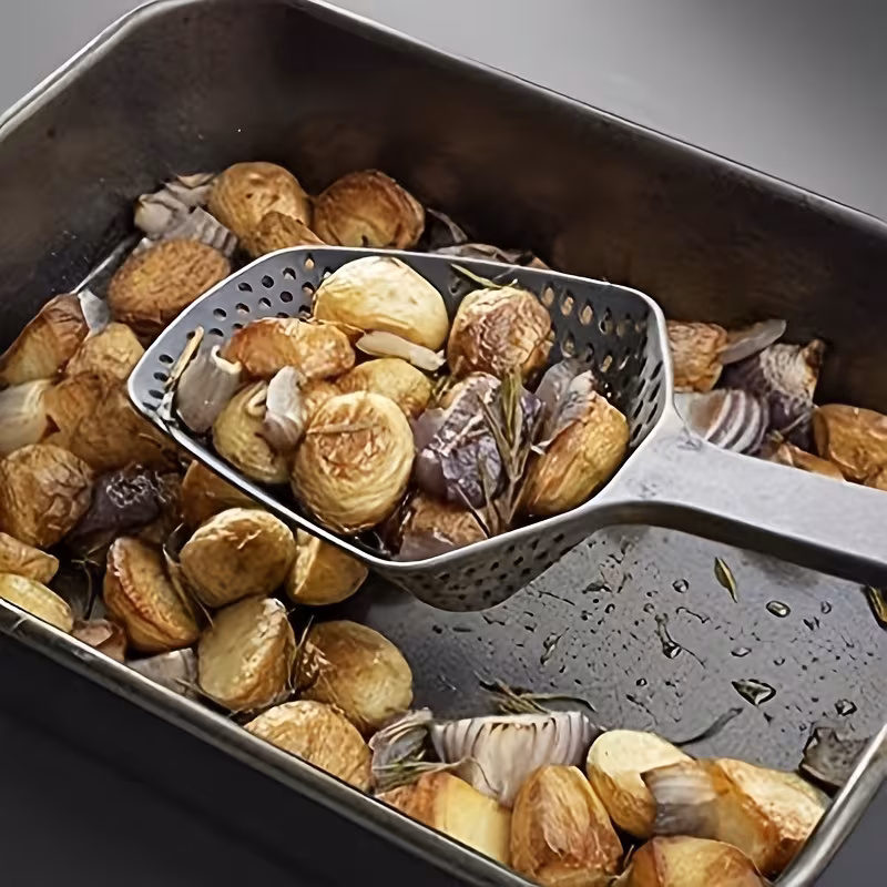 Plastic Strainer Spoon for Draining and Scooping Cooked Foods – description image 3