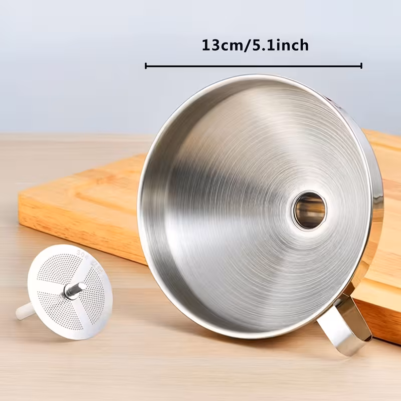 Stainless Steel Funnel with Integrated Filter for Controlled Pouring – description image 5