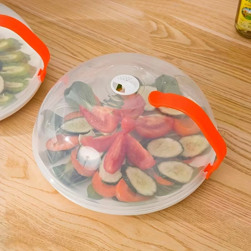 Clear Splash Food Cover for Microwave Heating with Steam Vent and Grip Handle – description image 3