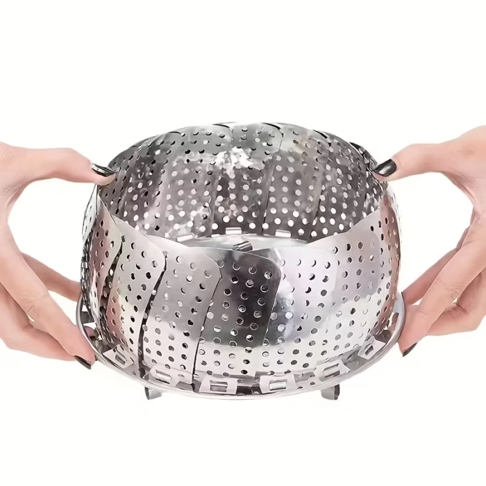Stainless Steel Collapsible Steamer Basket for Steaming Food Ingredients – description image 1