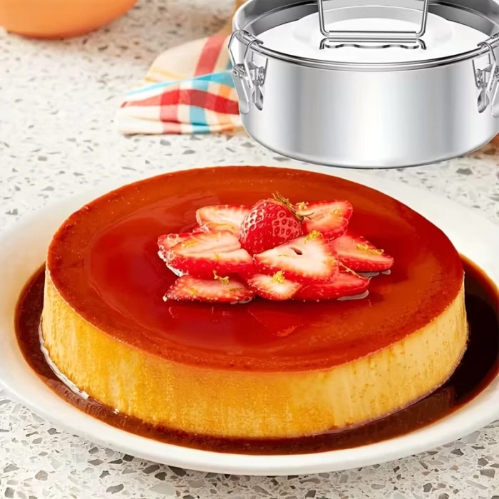 Stainless Steel Pie Pan with Lid for Baking and Steaming Desserts – description image 1