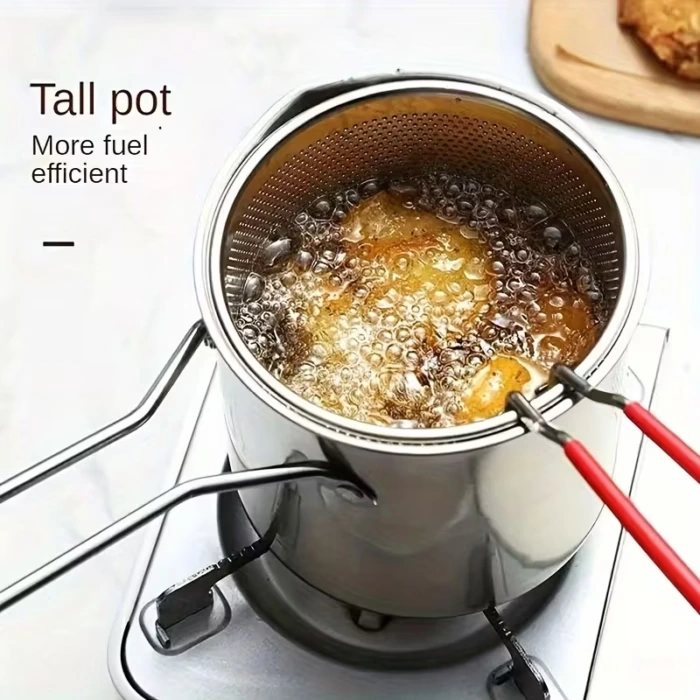 Stainless Steel Small Deep Fryer Pot with Basket for Tempura, French Fries and Chicken Wings – description image 1