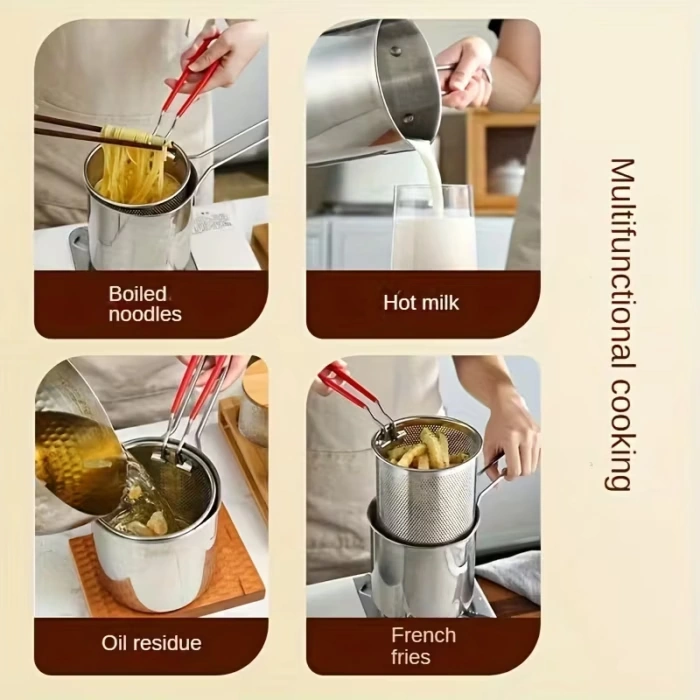 Stainless Steel Small Deep Fryer Pot with Basket for Tempura, French Fries and Chicken Wings – description image 4