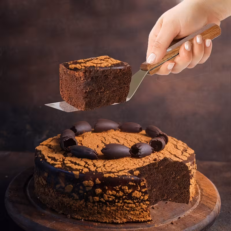 Stainless Steel Spatula for Turning and Lifting Foods with Beveled Edge and Hardwood Handle – description image 1