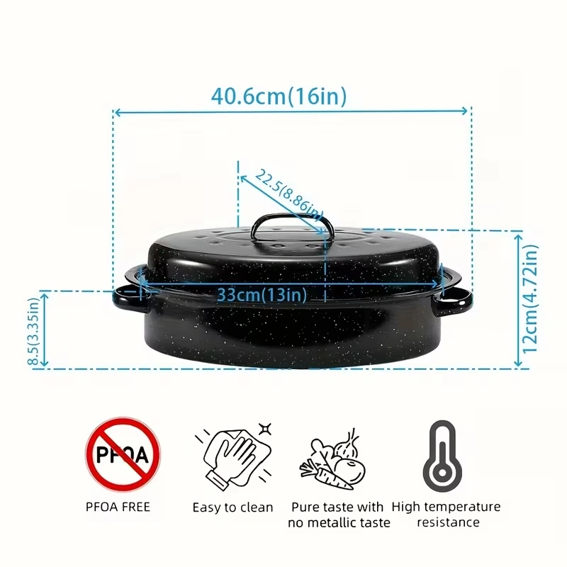 Enamel Oval Baking Dish with Lid for Oven Cooking and Roasting – description image 3