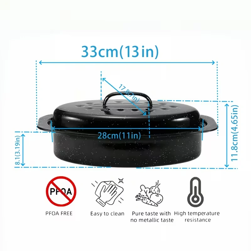 Enamel Oval Baking Dish with Lid for Oven Cooking and Roasting – description image 2