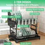 Two-Tier Dish Drying Rack for Dish Draining & Air Drying with Metal Frame and Drainboard – gallery image 7