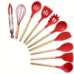 10-Piece Silicone Cooking Utensil Set for Cooking & Serving with Wooden Handles – gallery image 13