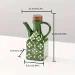 Ceramic Oil and Vinegar Bottle for Dispensing & Serving with Wood Lid and Square Bottle Shape – gallery image 5