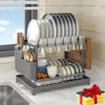 Two-Tier Metal Dish Drying Rack for Drying & Organizing Dishes with Drainage Tray – gallery image 7
