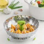 Stainless Steel Collapsible Steamer Basket for Steaming Food with Folding Petals – gallery image 2