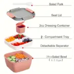 Salad Container for Portable Meal Prep with Two Sections and Dressing Cup – gallery image 8