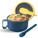 Microwave Ramen Bowl with Lid and Spoon for Heating & Serving Noodles, 850ml Round Plastic Container – main image