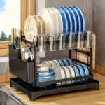 Two-Tier Dish Drying Rack for Dish Draining & Air Drying with Metal Frame and Drainboard – gallery image 2