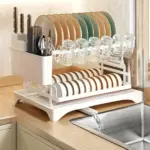 Two-Tier Dish Drying Rack for Dish Draining & Air Drying with Metal Frame and Drainboard – gallery image 3