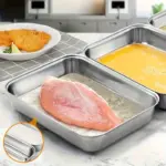 3pcs Stainless Steel Breading Trays for Dredging & Coating, Oven-Compatible Design – gallery image 3