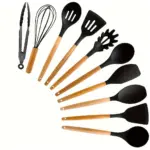 10-Piece Silicone Cooking Utensil Set for Cooking & Serving with Wooden Handles – gallery image 3