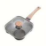 Non-Stick 4-Hole Frying Pan with Lid for Cooking Eggs and Small Portions, Wooden Handle – main image