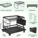 Two-Tier Dish Drying Rack for Dish Draining & Air Drying with Metal Frame and Drainboard – gallery image 4