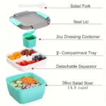 Salad Container for Portable Meal Prep with Two Sections and Dressing Cup – gallery image 12