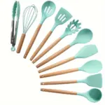 10-Piece Silicone Cooking Utensil Set for Cooking & Serving with Wooden Handles – gallery image 11