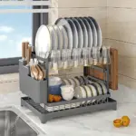 Two-Tier Dish Drying Rack for Dish Draining & Air Drying with Metal Frame and Drainboard – main image