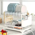 Two-Tier Metal Dish Drying Rack for Drying & Organizing Dishes with Drainage Tray – main image