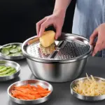 3-Piece Stainless Steel Prep Bowl System for Rinsing, Straining and Grating – gallery image 4