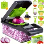Multifunctional Food Chopper for Chopping, Slicing & Dicing with 8-Blade Inserts and Container – main image