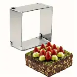 Adjustable Stainless Steel Square Cake Mold Ring for Shaping & Baking with Baking Knife – main image